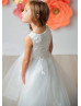 Beaded Ivory Lace Tulle 3D Flowers High Low Flower Girl Dress